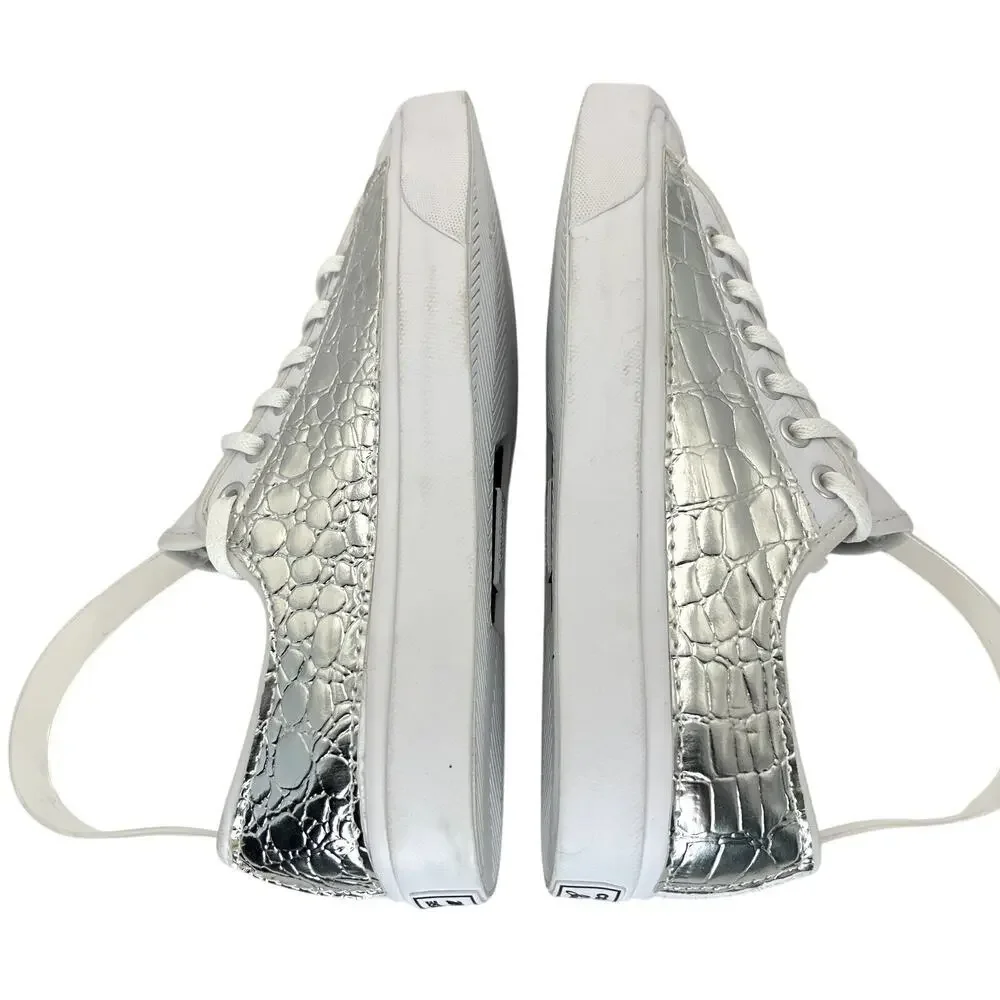 Converse X Jack Purcell Vintage RARE White Leather Croc Embossed Silver Sneakers